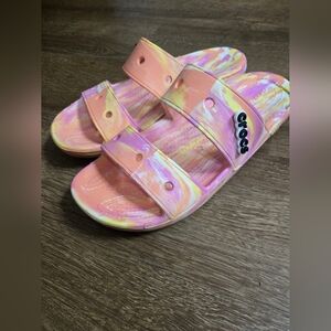 Womens CROCS Pastel Tie-Dye Slide Sandals Perfect For Summer, Waterparks, Boat